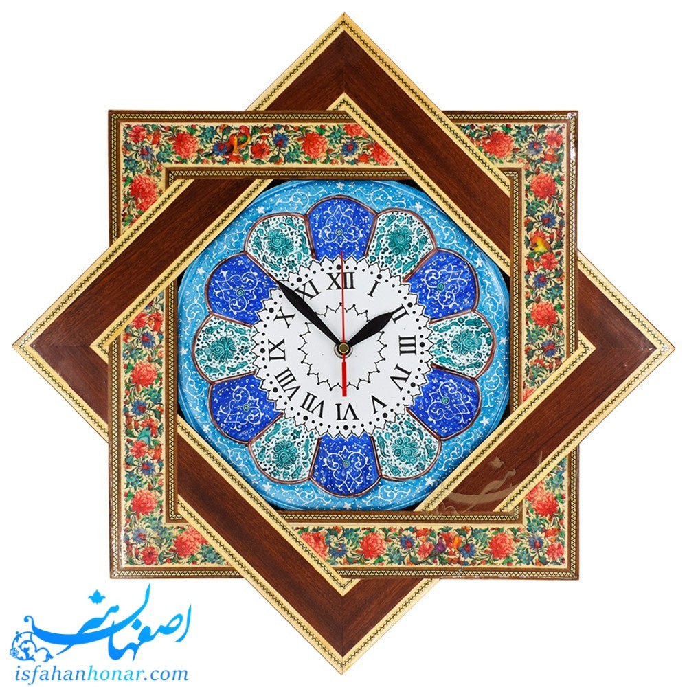 ساعت دیواری میناکاری خاتم کاری ابعاد 45 سانتیمتر